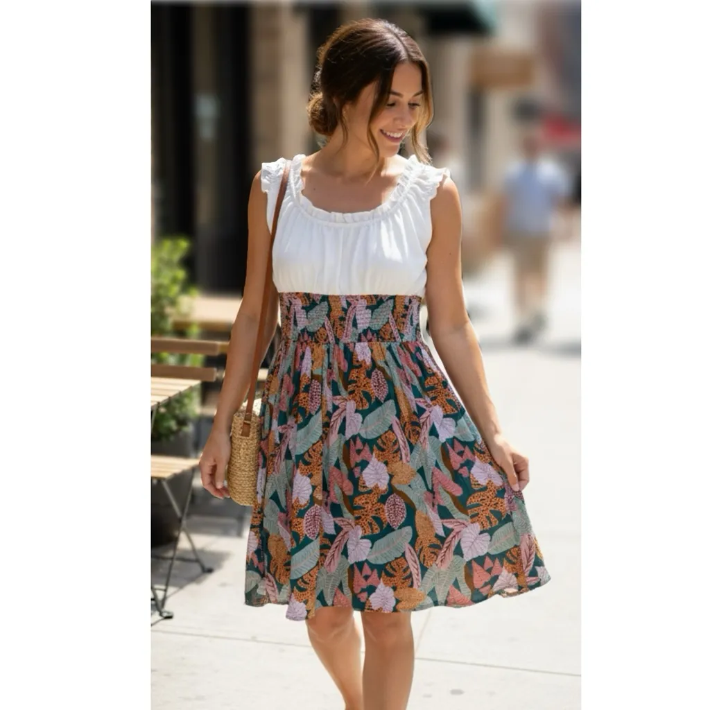 CUPSHE White Ruffled Tank Tropical Skirt Mini Dress Beach Swim Cover Up Sz XL - Image 8