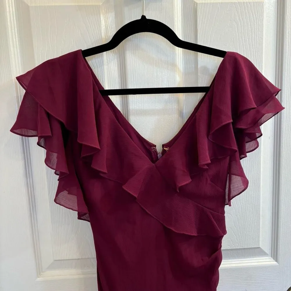 NWT Ralph Lauren Purple Ruffle-Trim Crinkle Georgette Gown dress w flutter skirt - Image 6