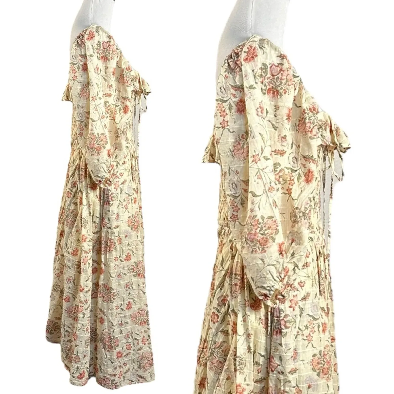 Free People Ethereal Oasis Printed Midi Dress Ivory Bohemian Cottage Size XS - Image 10