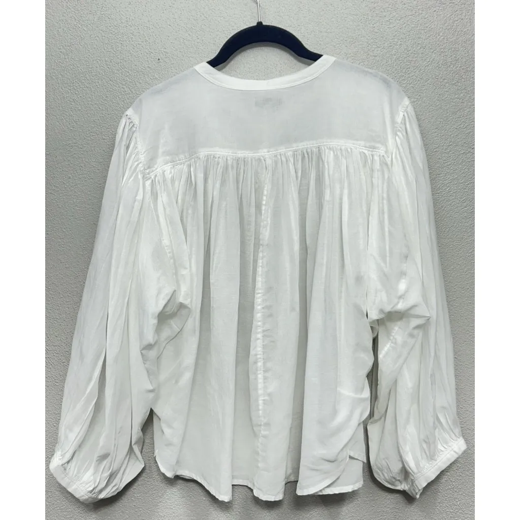 Madewell Balloon Sleeve Shirt Top Women’s Size XL White Crewneck Button Up - Image 5