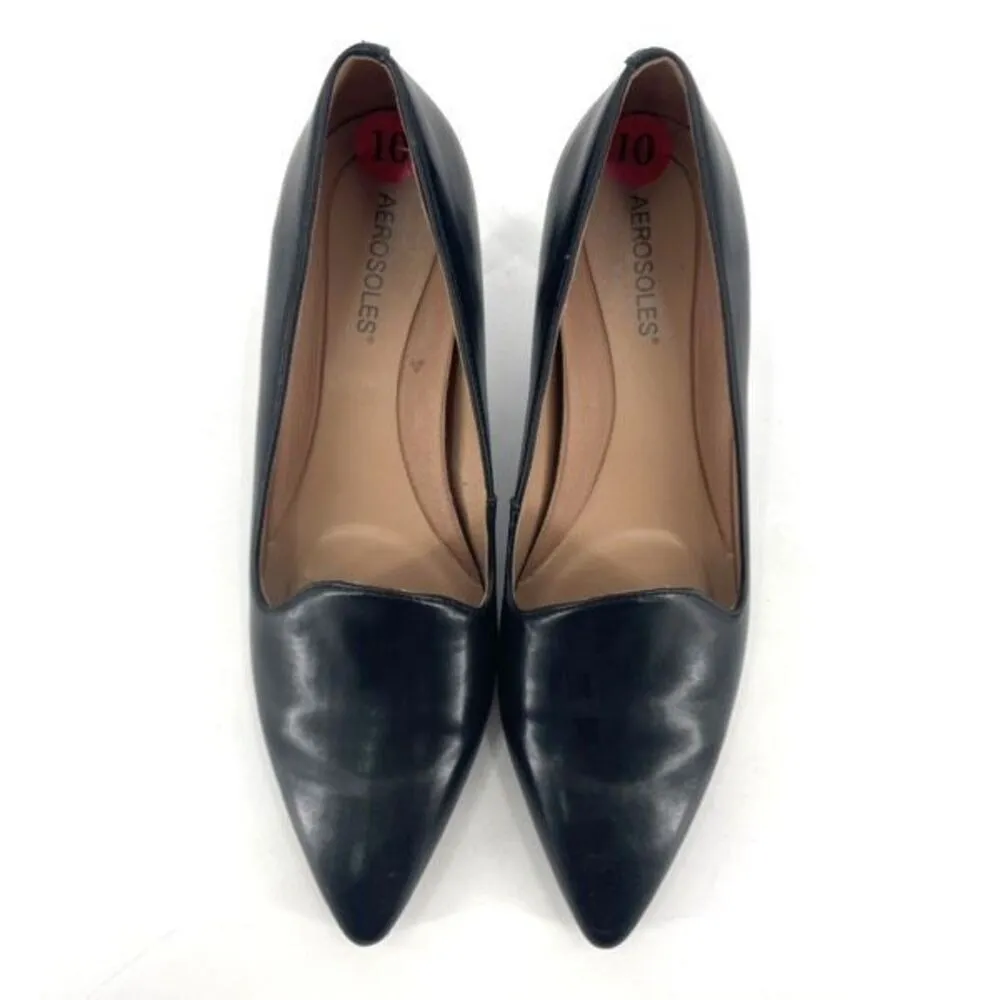 Aerosoles Macrame Black Pointy Toe Pump Heels Size 10 Office Career Comfort  EUC - Image 2