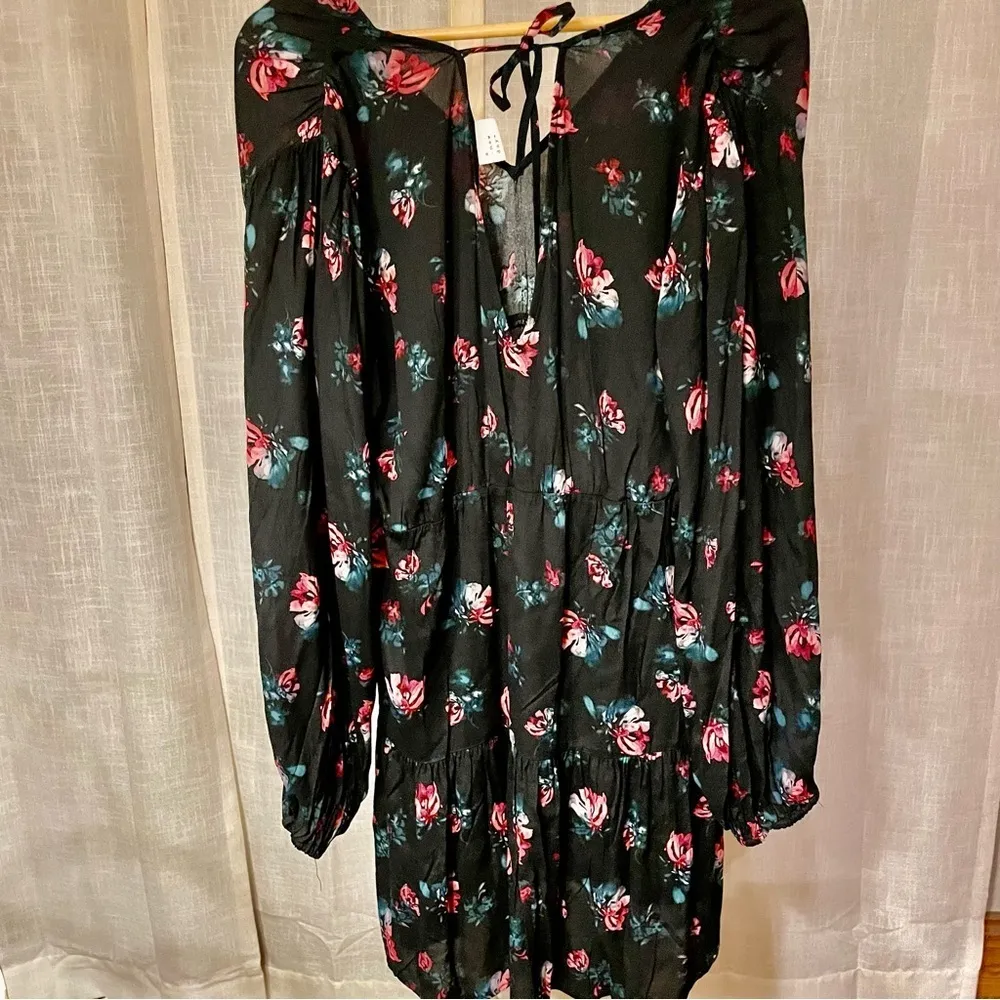 A New Day Black Floral Long Sleeve Mini Dress Large - Image 5
