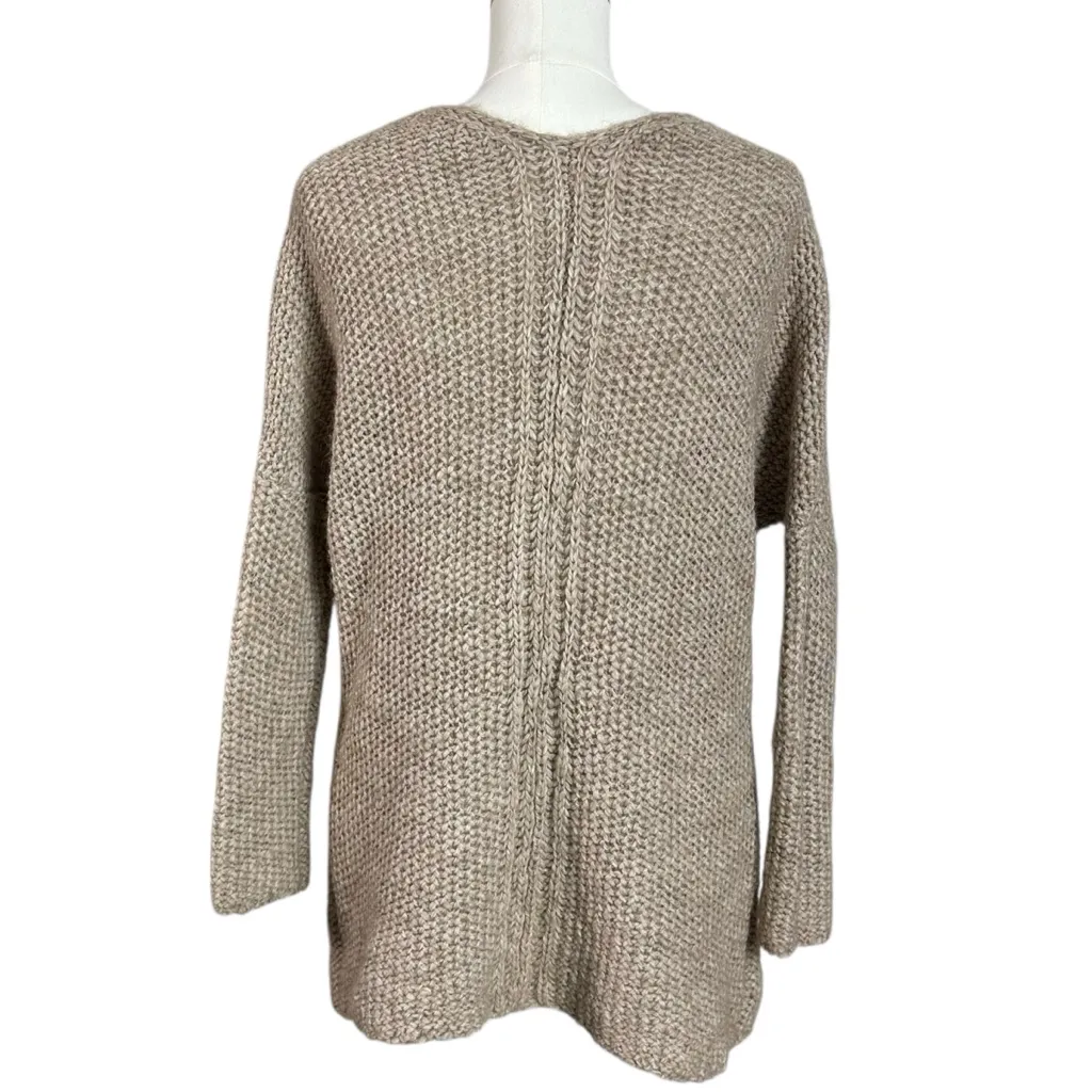 Anthropologie Moth Wool Alpaca Neutral Chunky Knit V Neck Pullover Sweater XS - Image 4