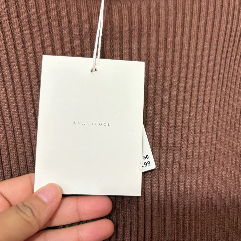 AVANTLOOK Bubble Sleeve Slim Knit Brown Sweater Winter Dress Size Large New - Image 5