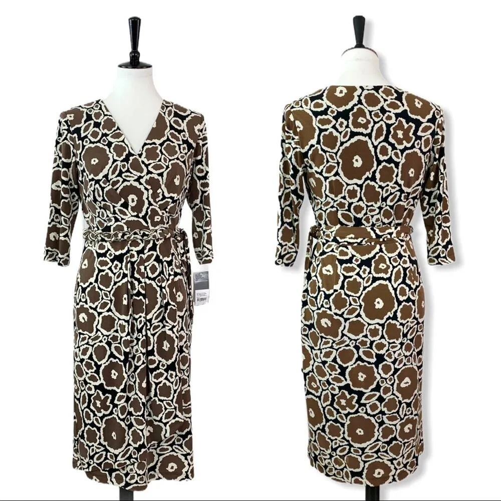 Donna Ricco NEW Dress Faux Wrap Chain Belted Waist Abstract Floral Women's 6 - Image 9