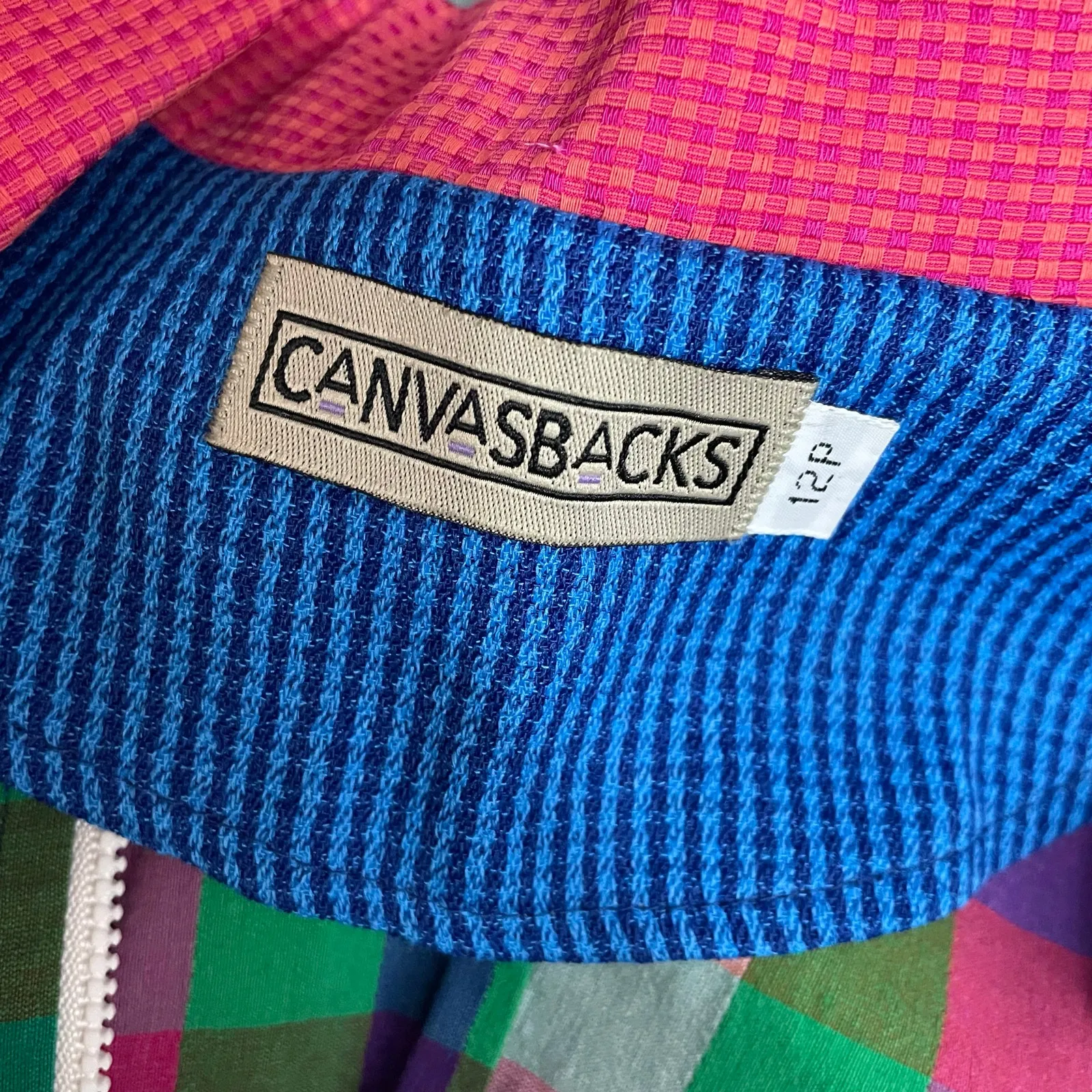 Vintage 90s Y2K Canvasbacks Madras Plaid Cropped Full Zip Jacket 12P 12 Petite L Pink - Image 8