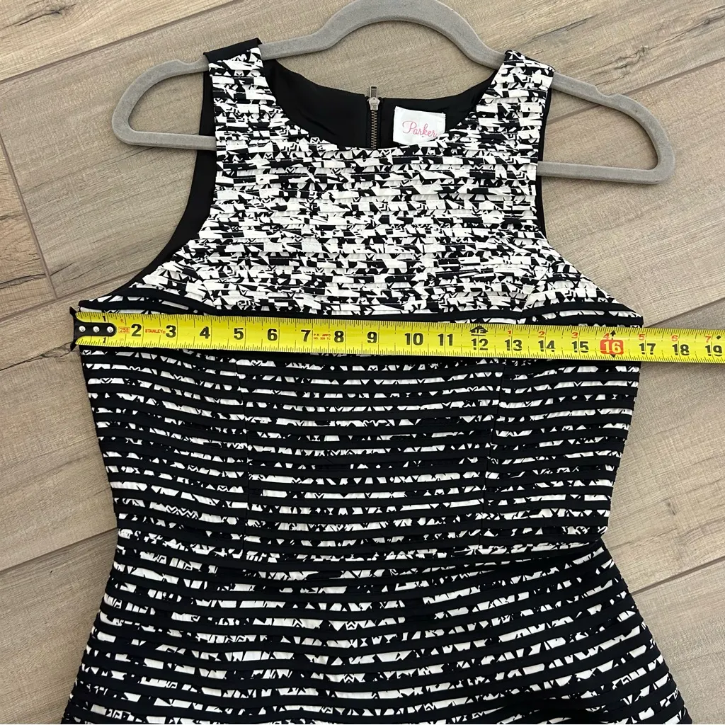 Parker White Black Silk Sleeveless Crepe Fit & Flare Mini Cocktail Dress S - Image 9