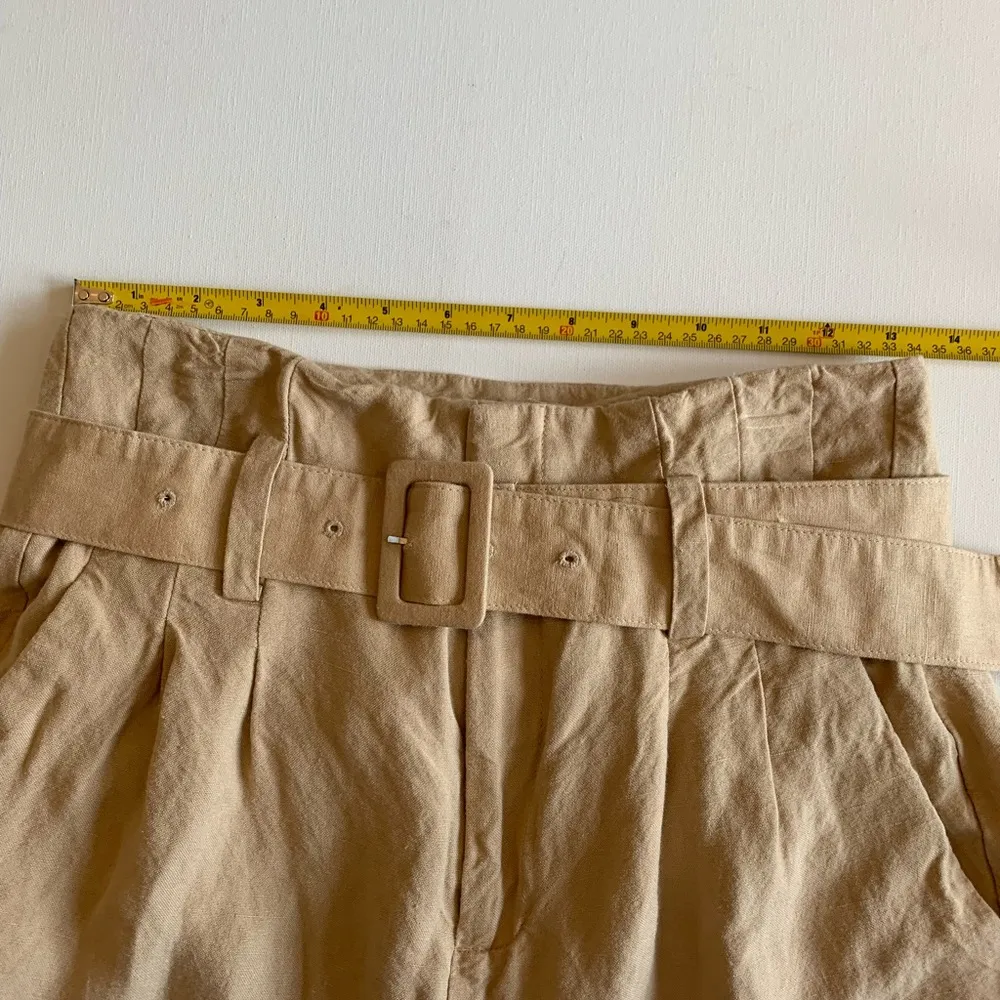 High Waisted Paper Bag belted Linen blend pleated front womens pants - Image 9