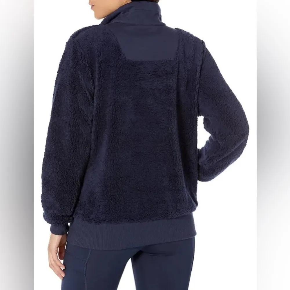 SWEATY BETTY Sherpa Half-Zip Fleece Pullover Sweatshirt in Navy Blue Size 4 XS - Image 3