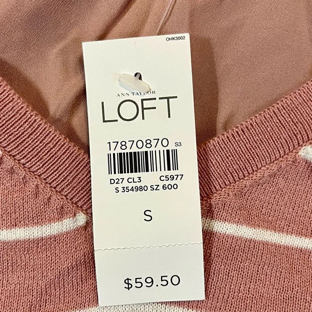 NWT Women’s Pink LOFT Striped Sweater Flow Back Small - Image 8