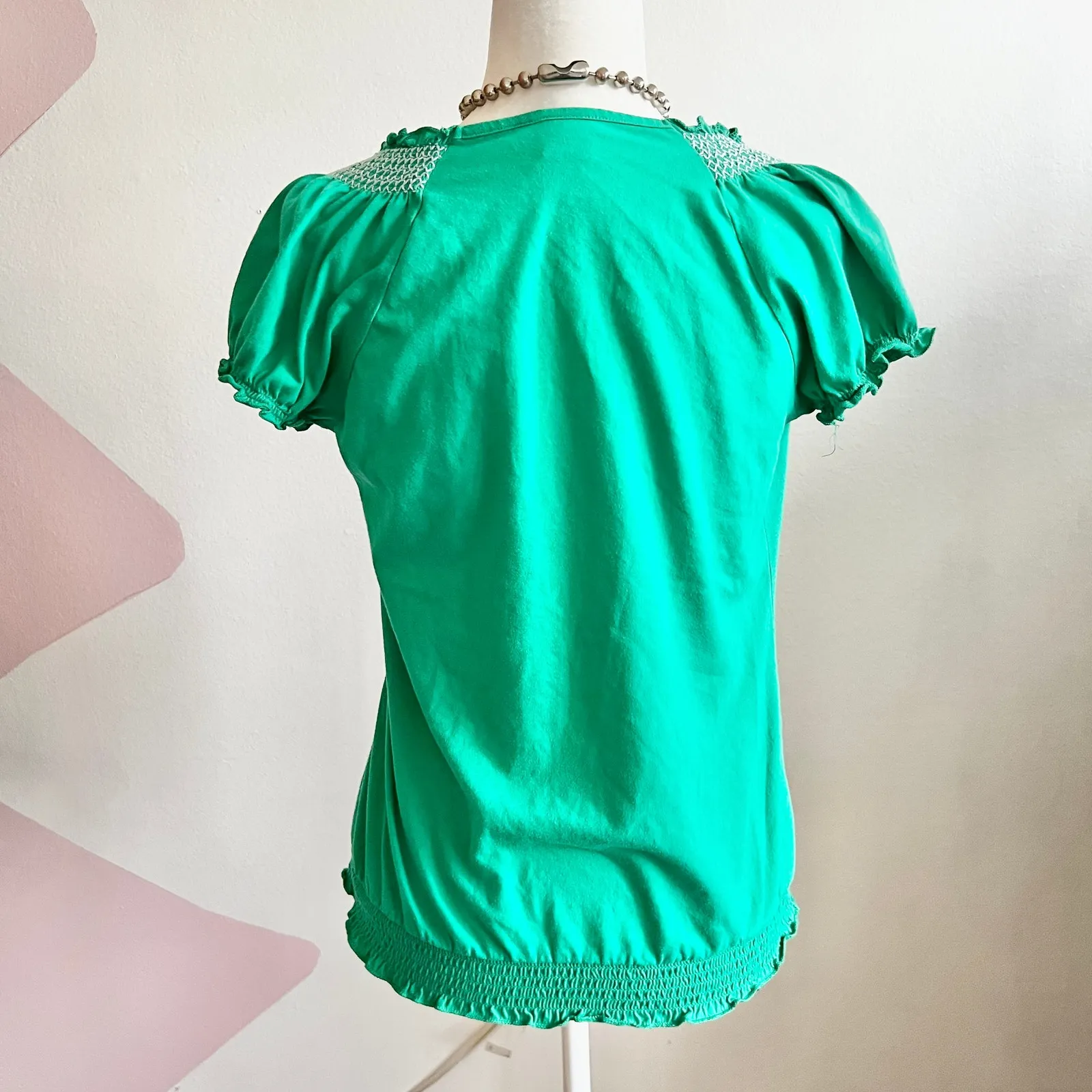 Green Embroidered Peasant Top Boho‎ Cottagecore Festival Hippie Medium - Image 3