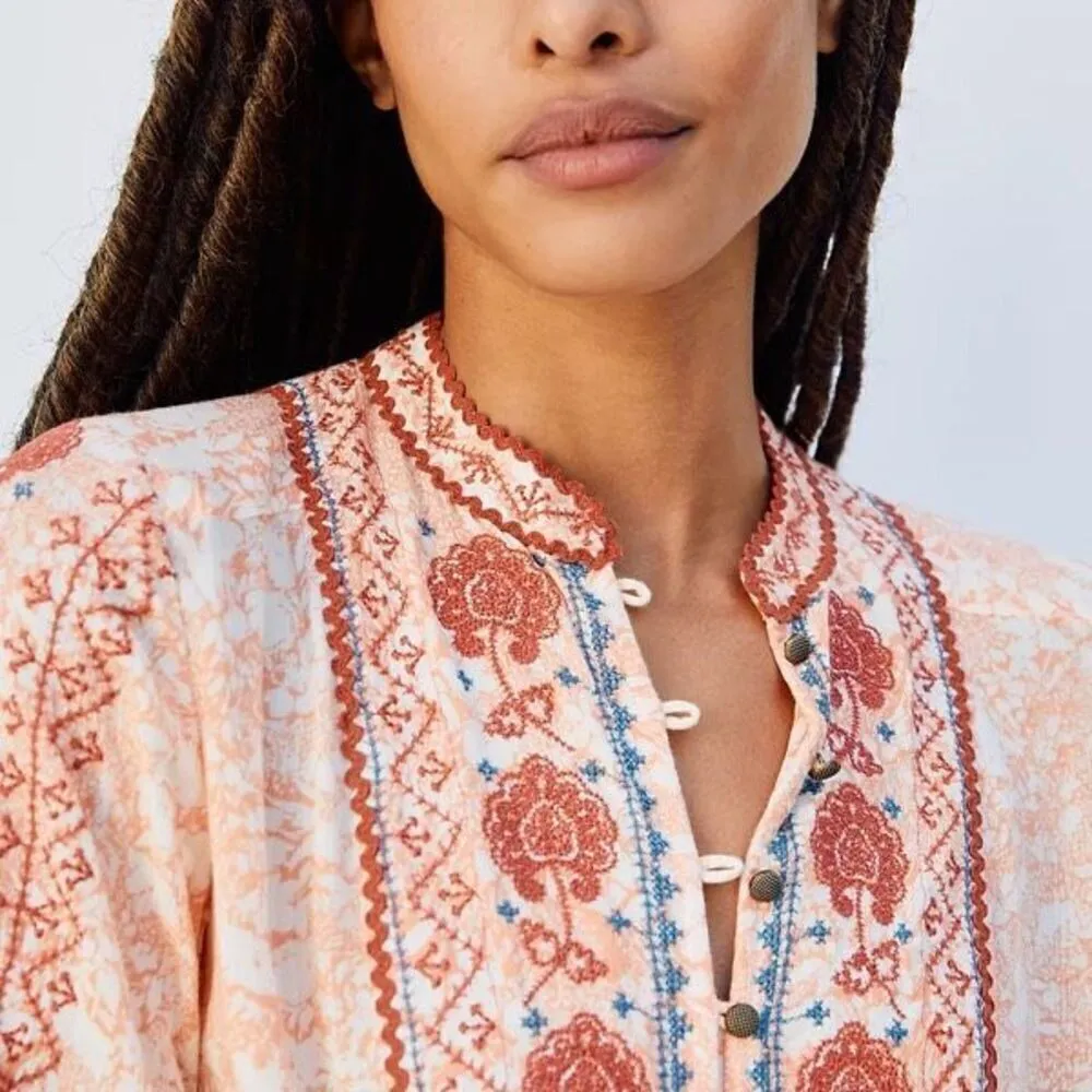 Anthropologie‎ Claudia Embroidered Babydoll Tunic bohemian small embroidered - Image 3