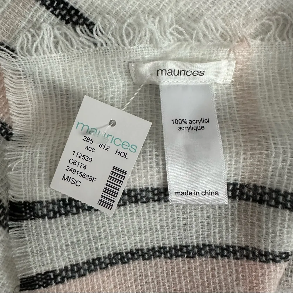 Maurices White, Pink & Black Plaid Blanket Fringe Trim Scarf - Image 2