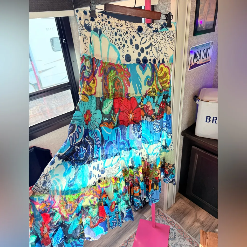 Sacred Threads Vibrant Blue and Green Maxi Skirt size Medium - Image 2