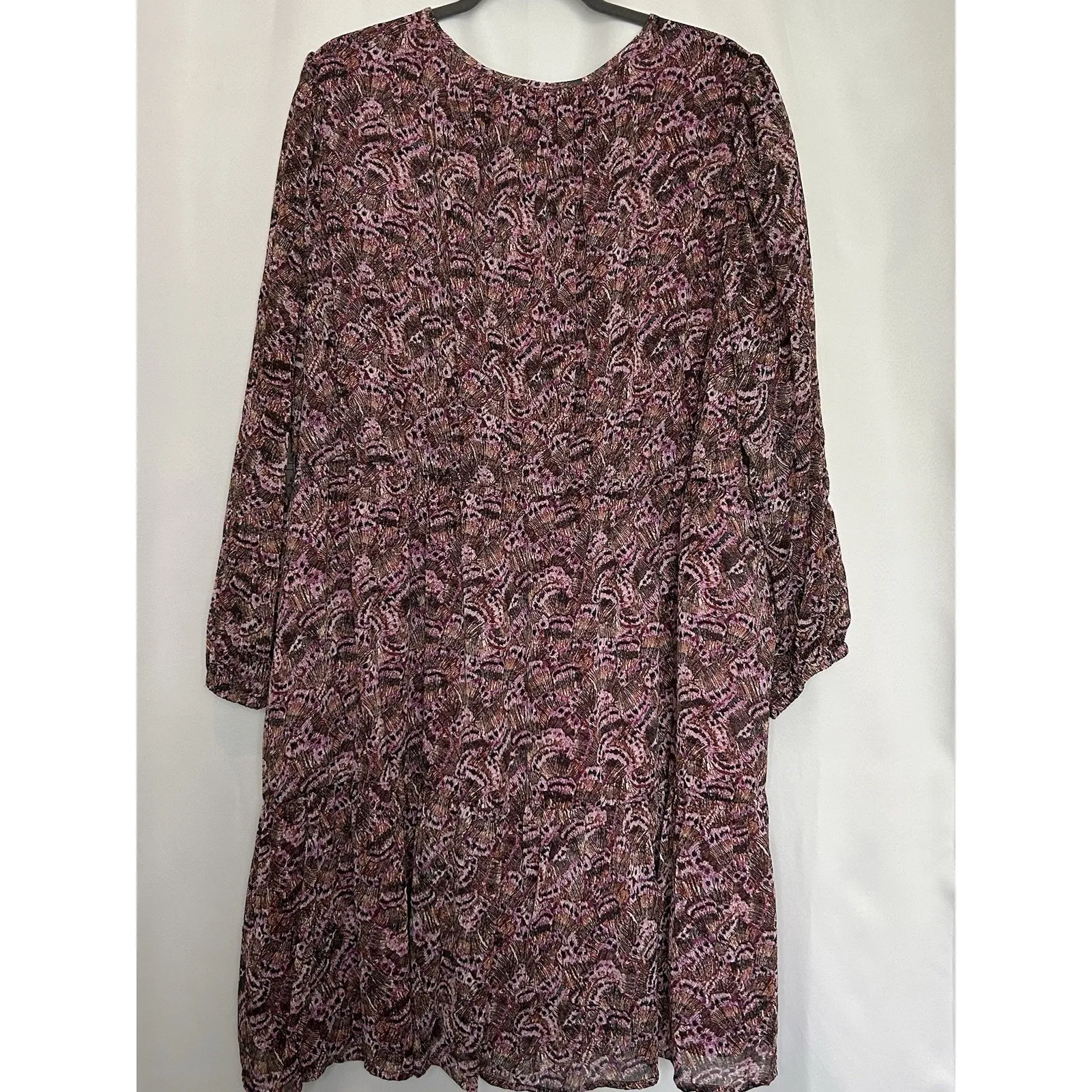 Terra & Sky Dress 4X Semi Sheer Lined Flowey Purple Floral Long‎ Sleeve Chiffon - Image 7