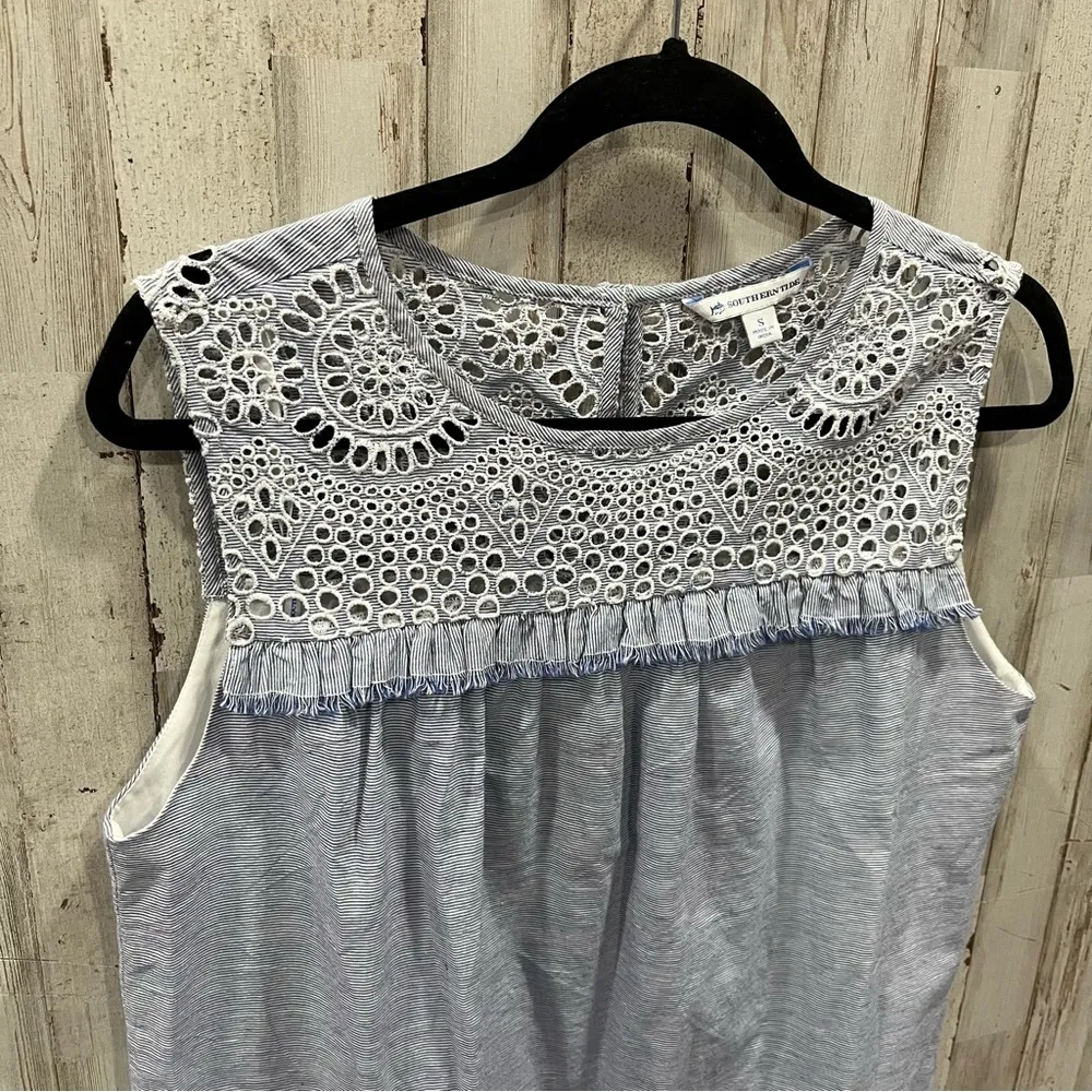 Southern Tide Katrina Eyelet Blue White Sleeveless Dress - Image 3