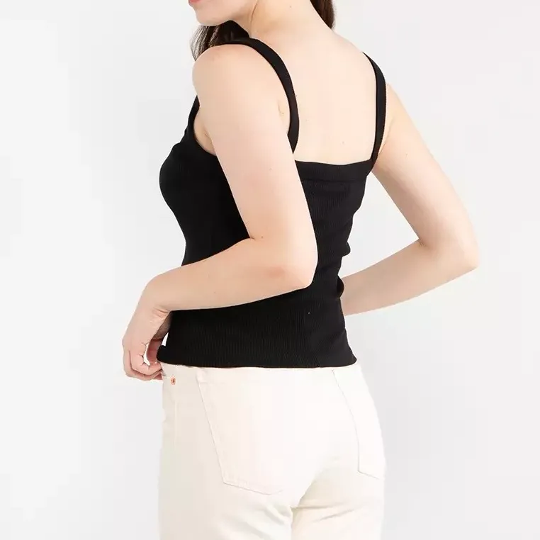 & Other Stories Ribbed Knit Scoop Neck Slim Fit Tank Top Black Size Medium - Image 2