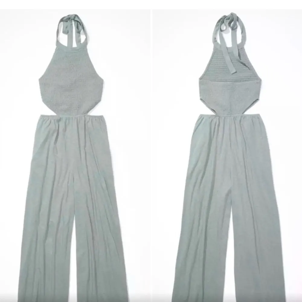 NWT American Eagle Wide Leg Green Blue Jumper small cutout halter boho - Image 3