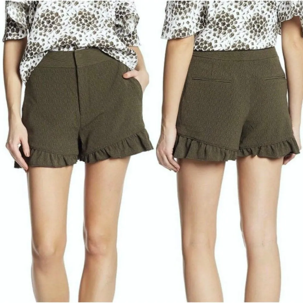 Club Mónaco olive green ruffle shorts - Image 2