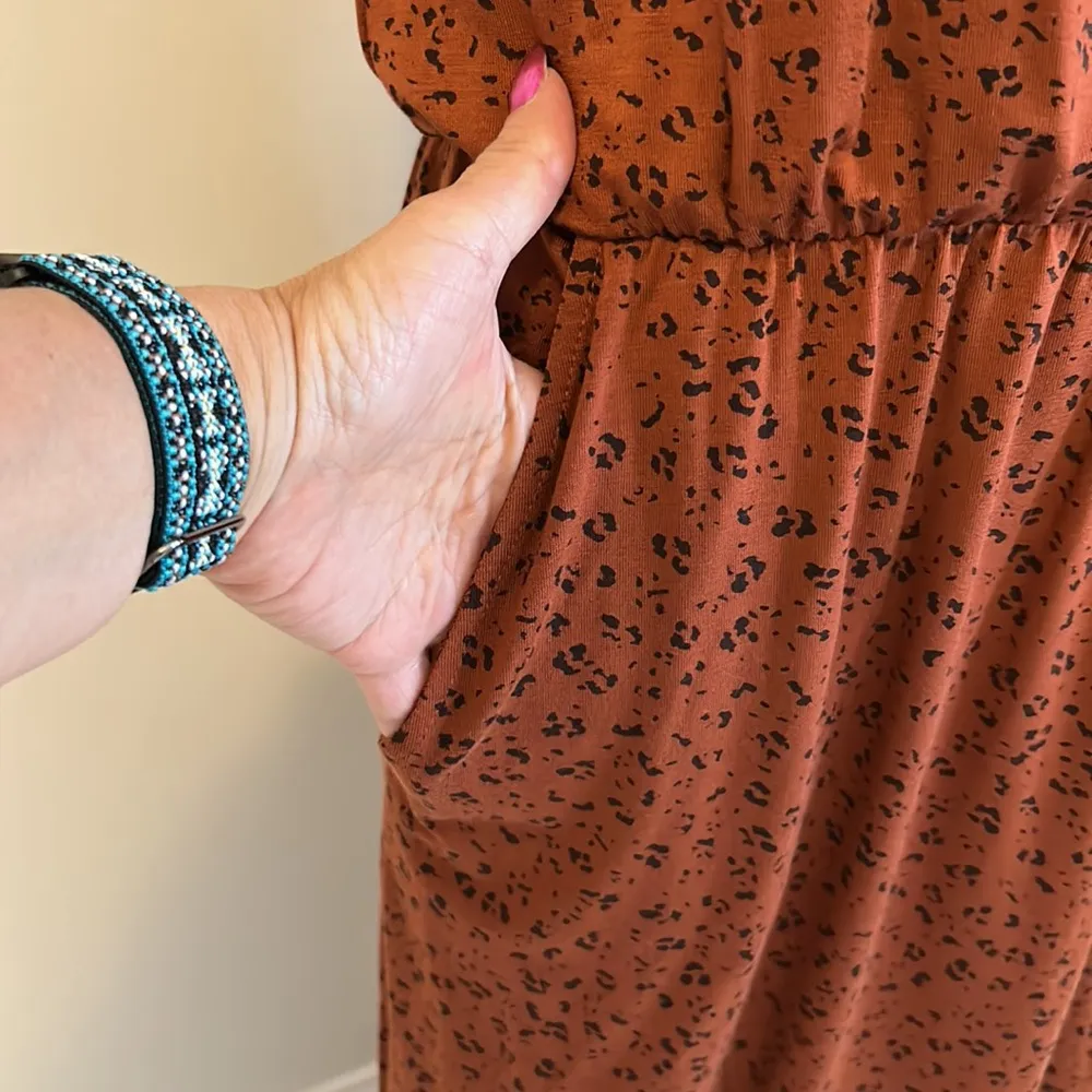 Garnet Hill Rust Leopard Print Surplice Maxi/Midi Dress - Image 5