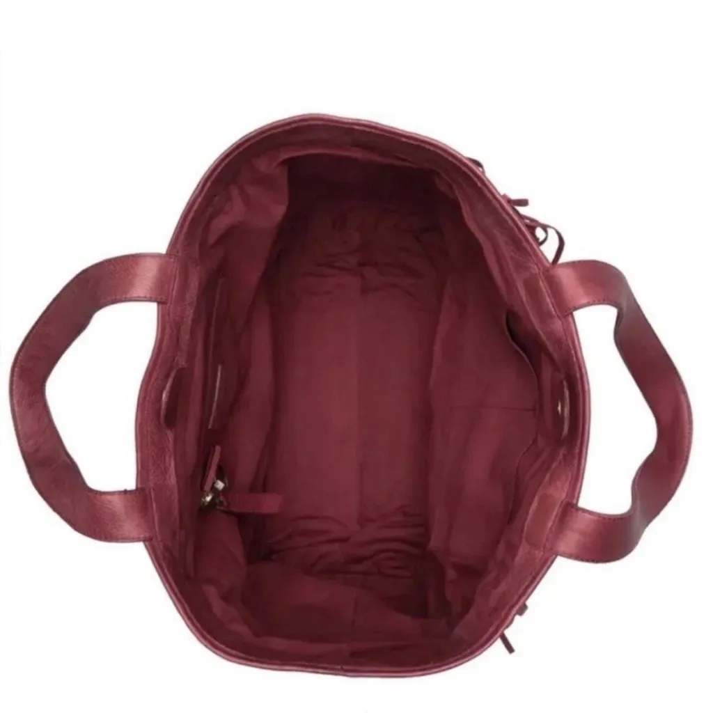 Frye Vivian Bohemian Boho Leather Fringe Tote Bag Maroon Burgundy Red NWT - Image 3