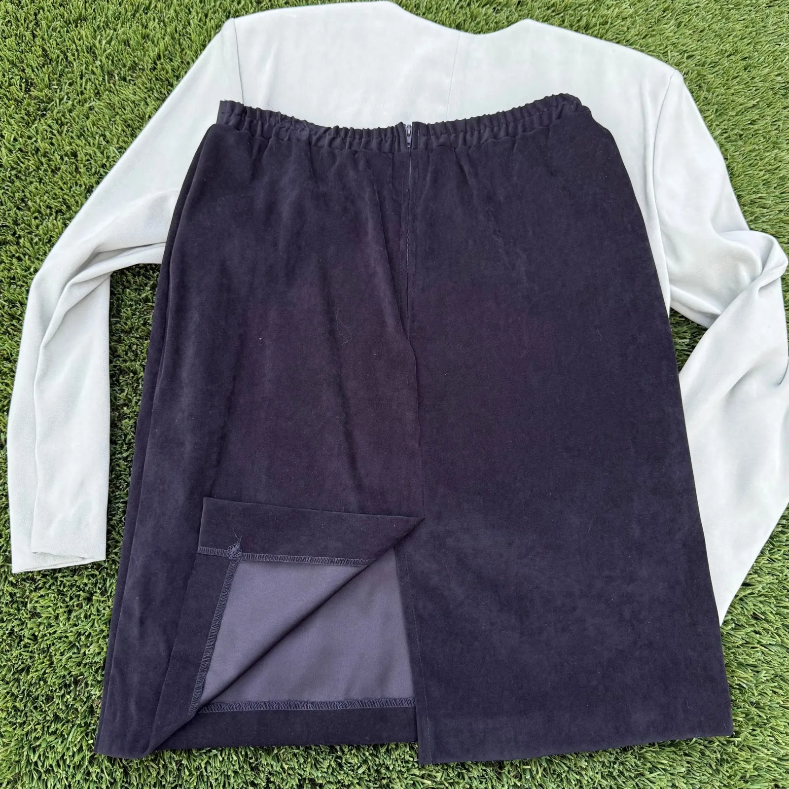 Amanda Smith Y2K 8petite Color Block faux Suede Black & Green Blazer Suit Set Size 8P - Image 9