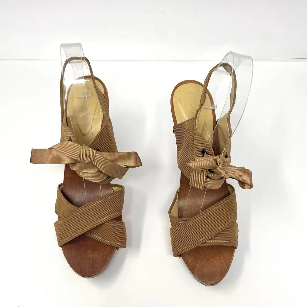 STELLA MCCARTNEY Brown Grosgrain Lace Up Sling Back Heels - Image 10