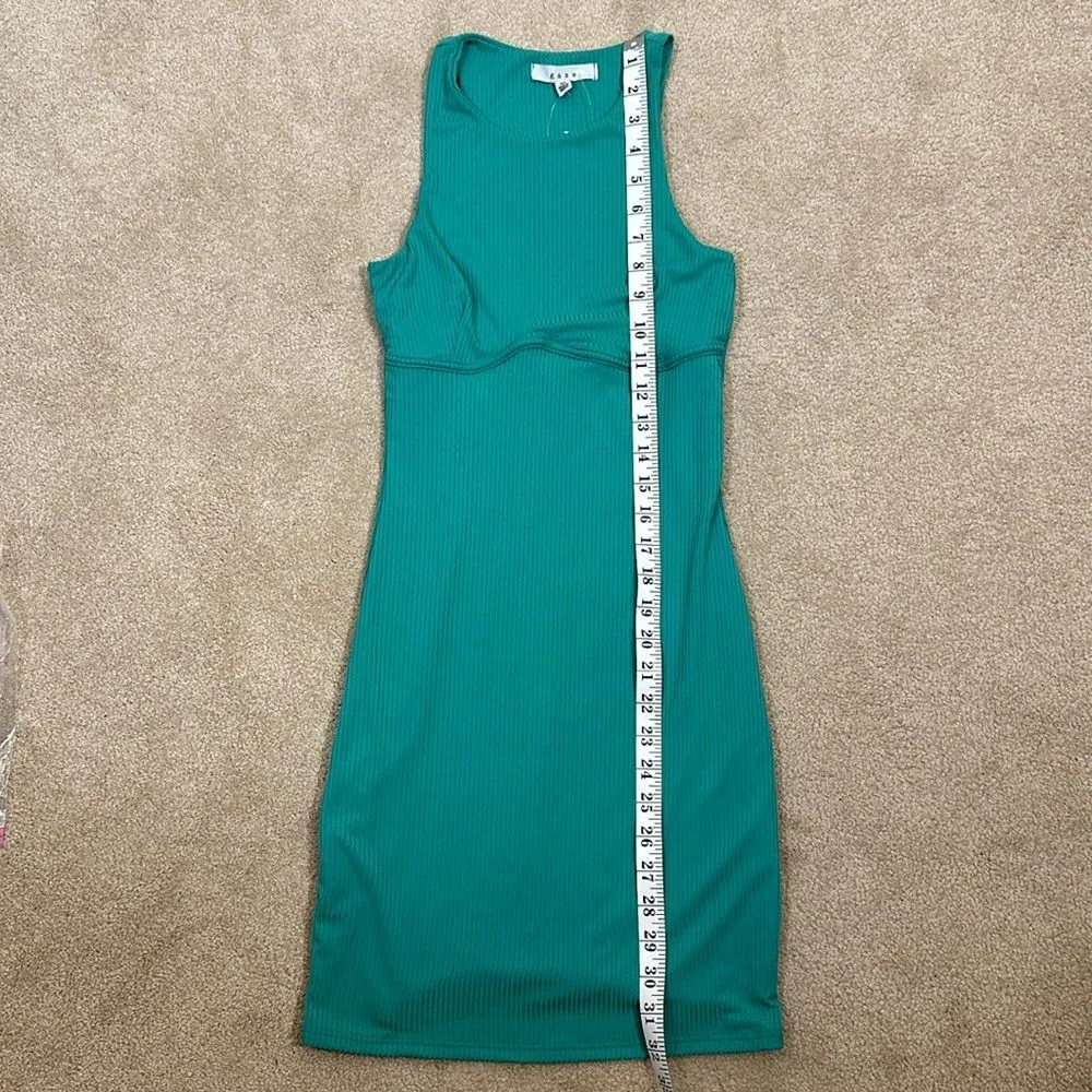 Gaze Stretch Green Ribbed Sleeveless Mini Lined Dress Women Size XS - Image 4