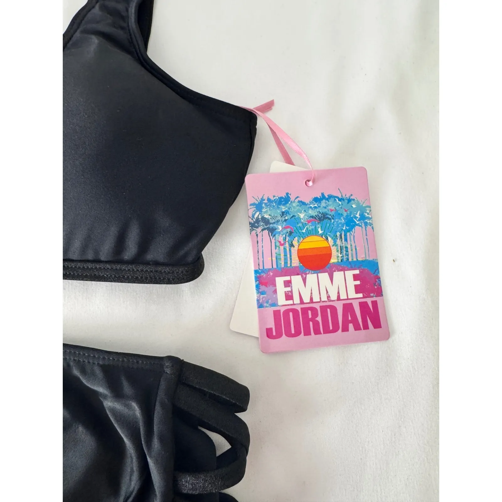 Emme Jordan Black‎ Bikini Set High Waist Strappy Swimsuit Beachwear S Black - Image 4