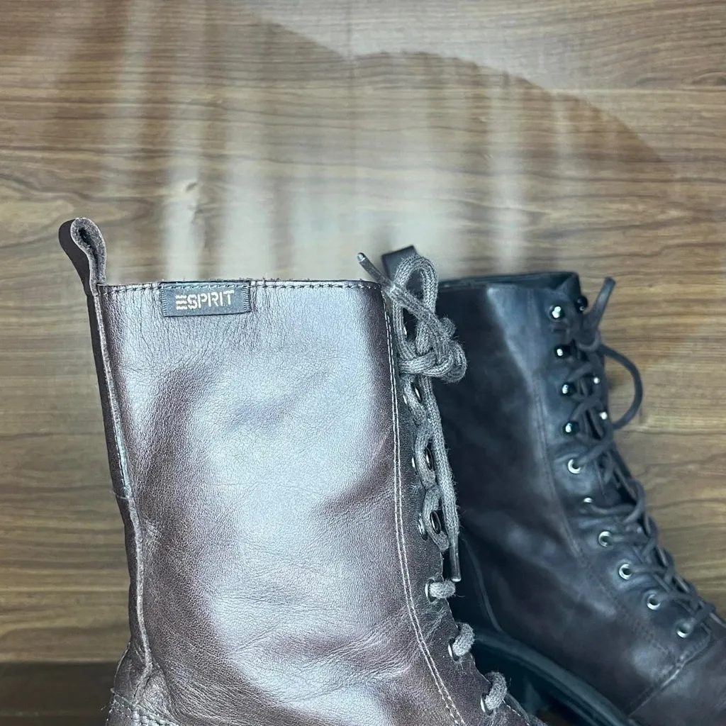 Vintage Espirit Pierce y2k brown chunky leather lace up platform ankle boots - Image 3