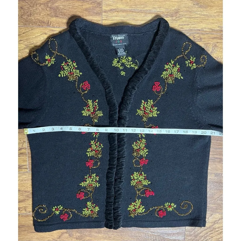 Vintage VTG Designers Originals Studio Joy Christmas Sweater Beaded size Large Black - Image 7