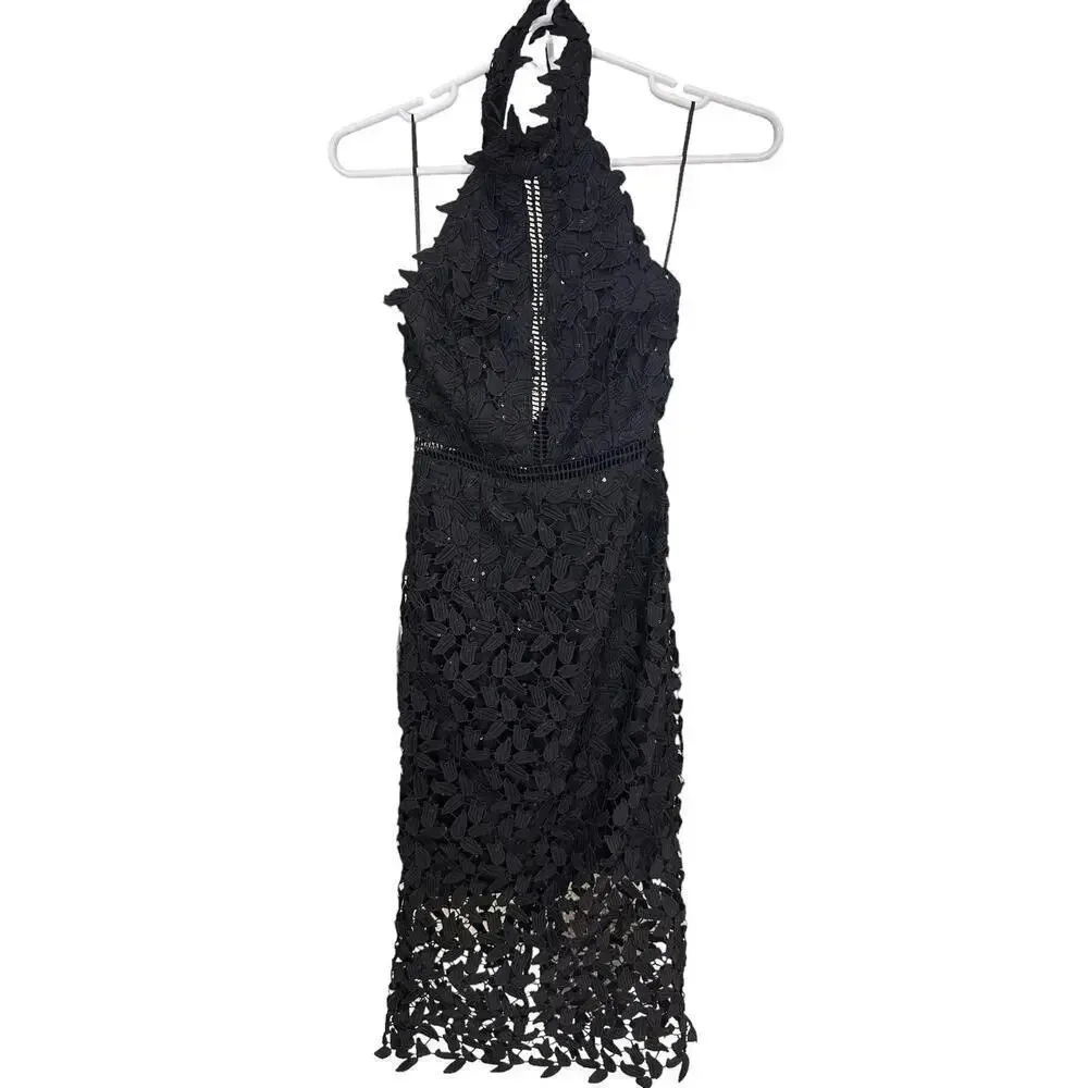 NWT! Bardot Sequin Leaf Lace Dress In Black Sz 2 - Image 5