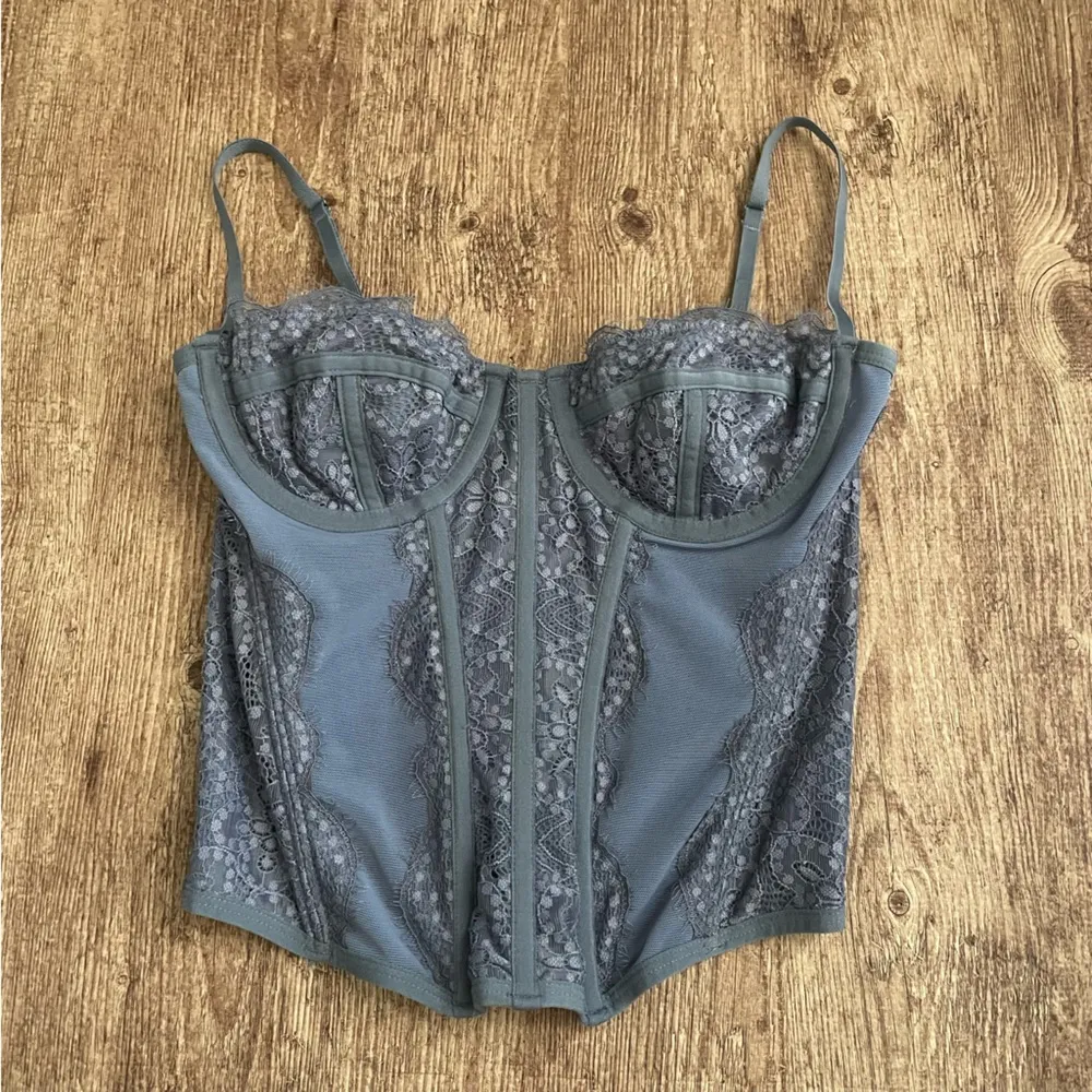 Urban Outfitters Out From Under Slate Gray Blue Modern Love Lace Corset Size Med - Image 2