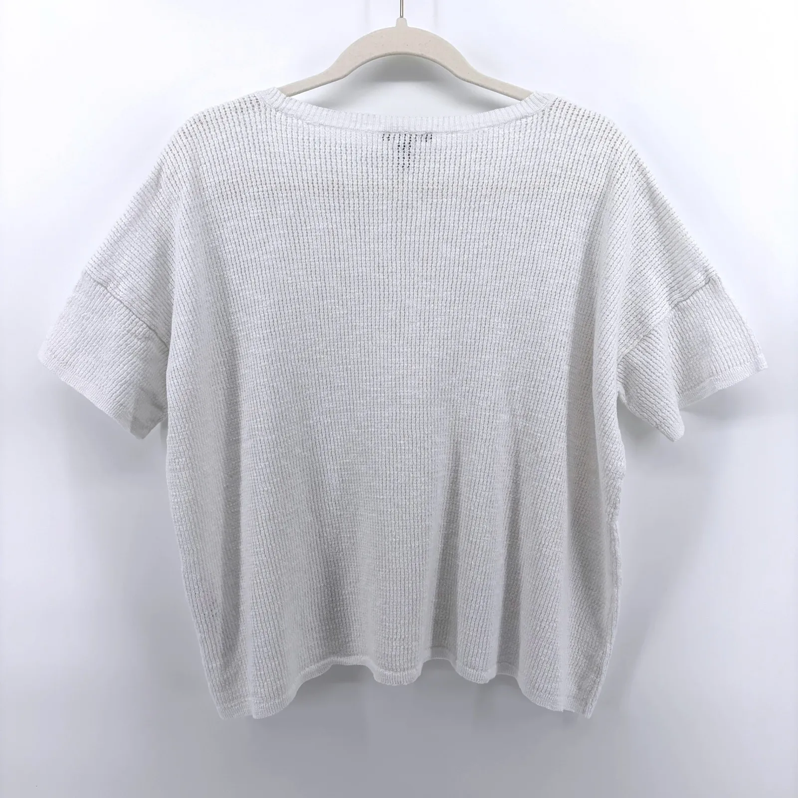 Eileen Fisher White Organic Linen Cotton Knit Short Sleeve Sweater Large Capsule - Image 6