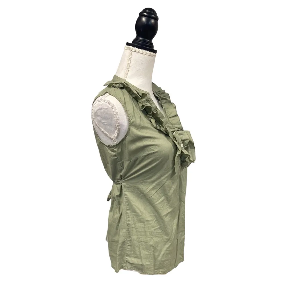 Merona Tuxedo Ruffle Henley Front Sleeveless Tie Back Green XS - Image 4