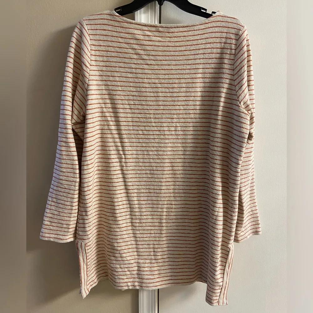 J Jill tunic top striped long‎ line crewneck beige/pumpkin Large Petite Orange Size undefined - Image 6