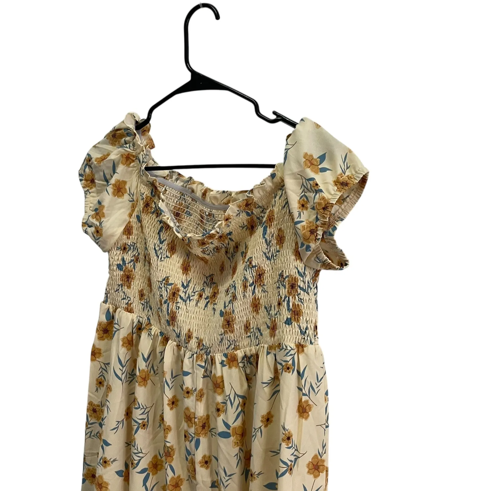 Shein Curve Floral Smocked Dress‎ Ruffle Hem Off Shoulder Casual 0XL - Image 3