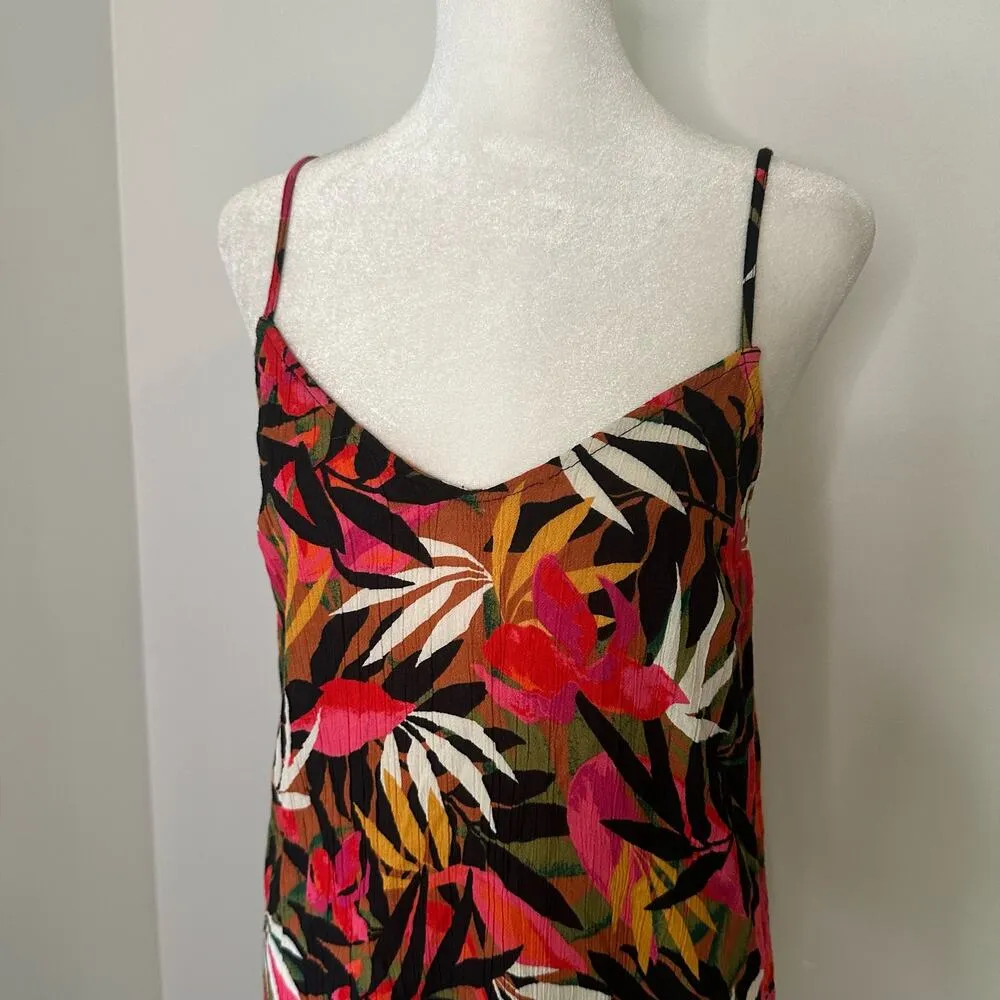 Billabong pink, black, orange & green tropical print mini dress size XS - Image 3