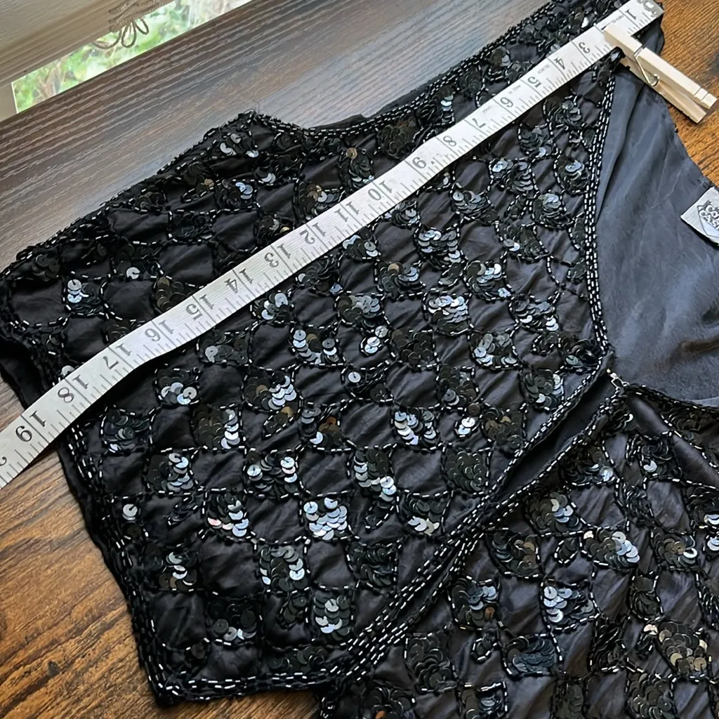 Vintage 70s elegant sequin beaded vest Black Size L - Image 12