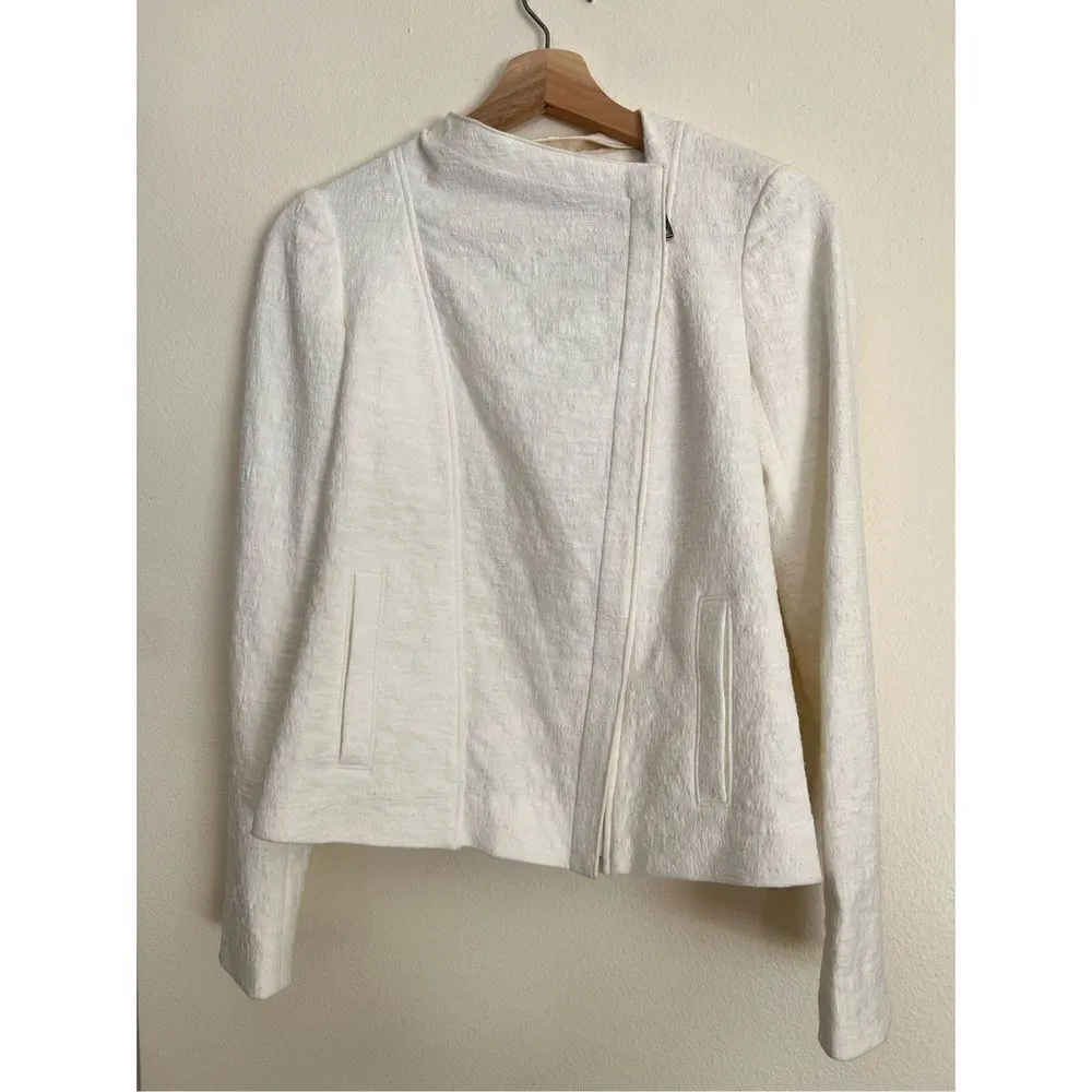 VINCE Cream TEXTURED ZIPPER FRISE asymmetrical JACKET $425  sz XXS - Image 10