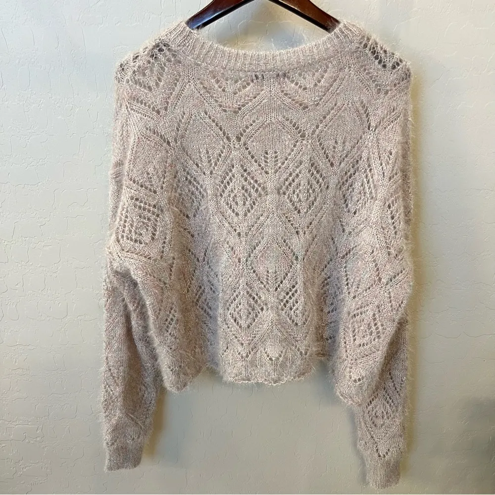 Fuzzy sweater Red by BKE Rainbow Shimmer Pointelle , soft, cropped, XL - Image 7