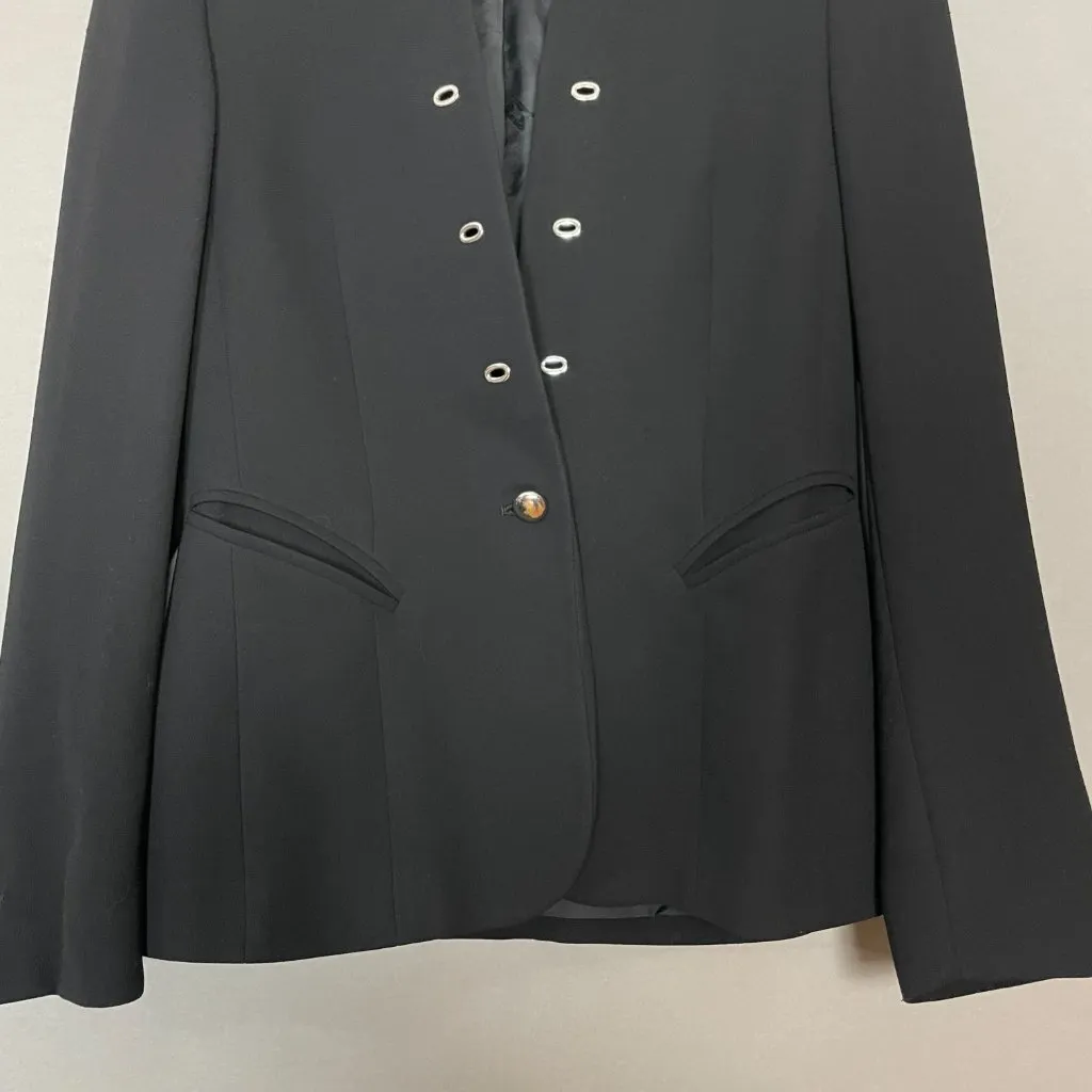 Escada Wool Blazer Jacket German Design Size 34 Grommet‎ Detail MISSING BUTTON Black - Image 4