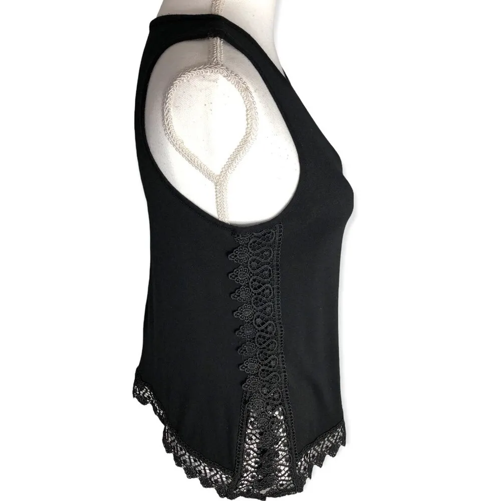 Black Bohemian Lace Embroidered Tank Top Size XS - Image 3