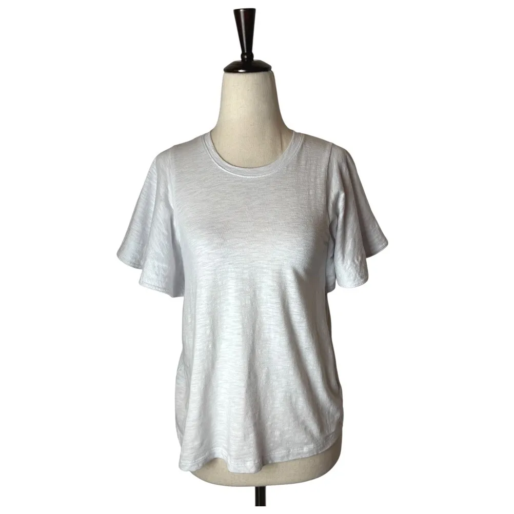 David Lerner Shirt‎ Women Small White Candice Flutter Sleeve Tee Preppy Outdoor - Image 2