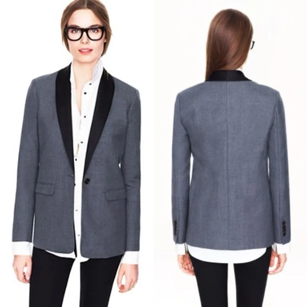 J Crew Collection • Rylan Tuxedo Blazer jacket grey wool satin shawl collar - Image 3