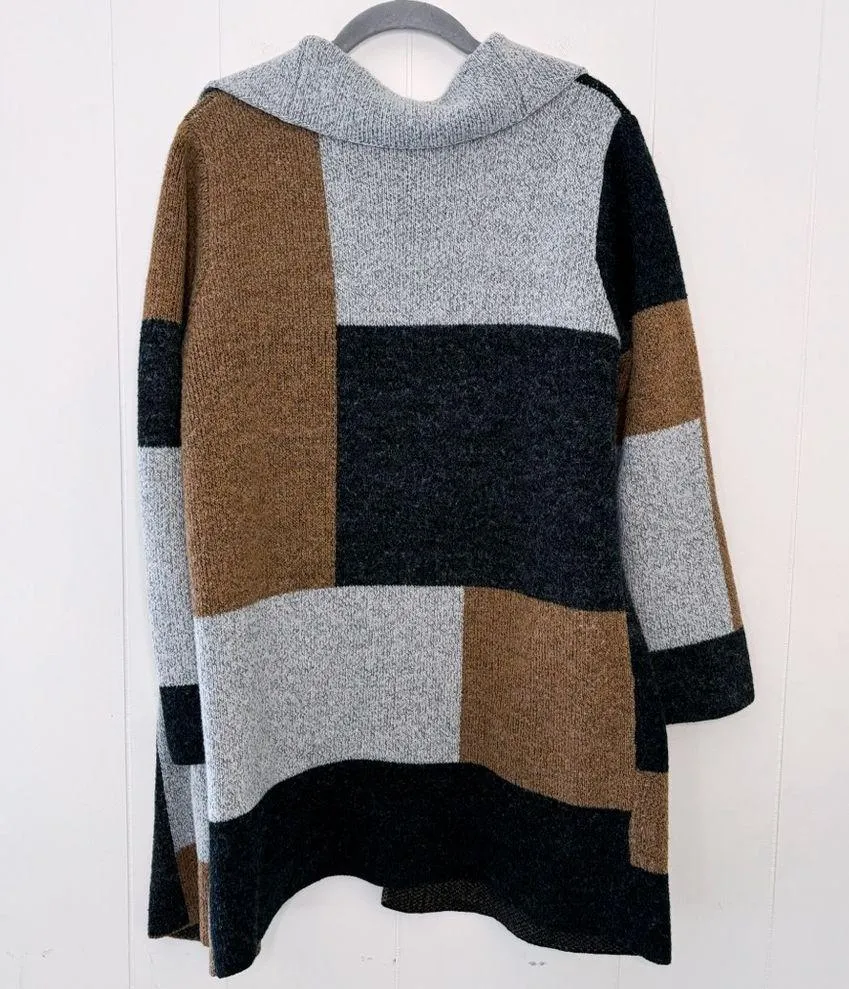 Max Studio Brown, Black, & Grey Color-block Open Cardigan L - Image 3