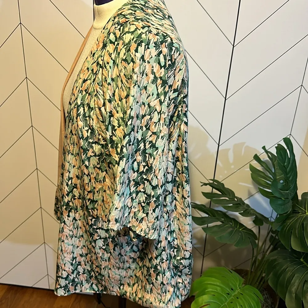 H&M Women’s 12 Floral Green Pink Rose Draped Spring Summer Jacket Cardigan - Image 2