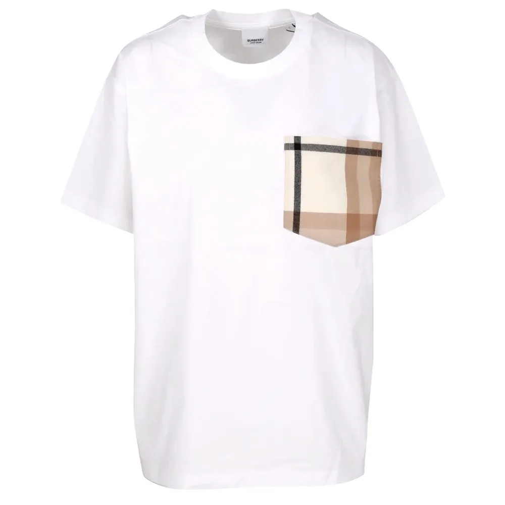 NWT BURBERRY Oversized Checked Twill Trimmed Organic Cotton T-Shirt Size XS - Image 5