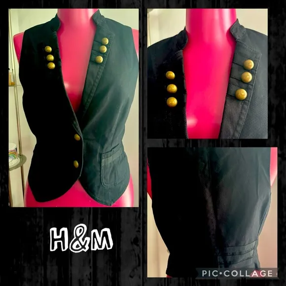 H&M black button detail vest size 8 - Image 2