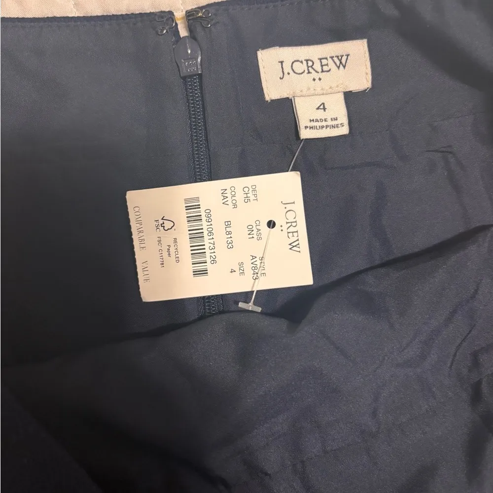 NWT J Crew Skirt Womens 4 Pencil Lined Ribbon Trim Cotton Navy Career Preppy - Image 2